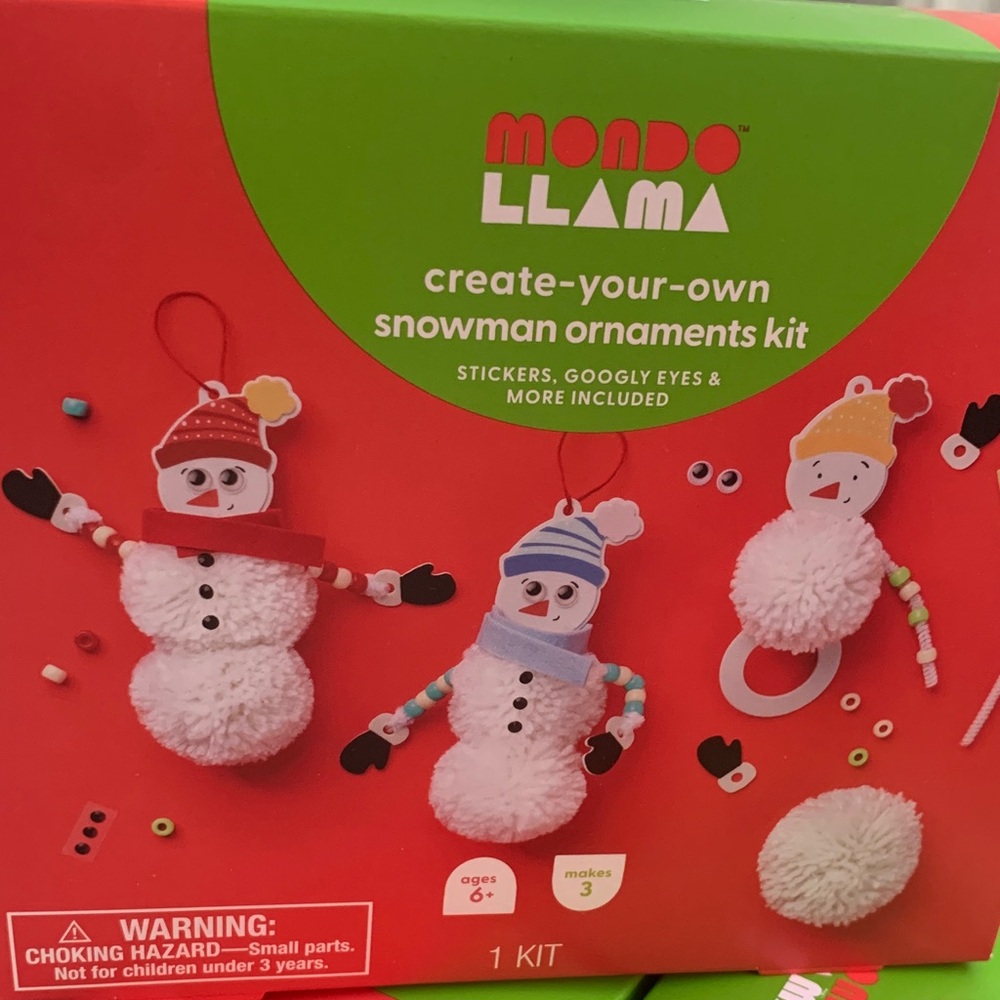 Mondo Llama Snowman Ornaments Kit - Red, Blue, White